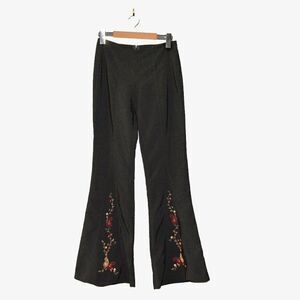 Y2K Vintage Embroidered Flare Black Low Rise Pants Sz 2